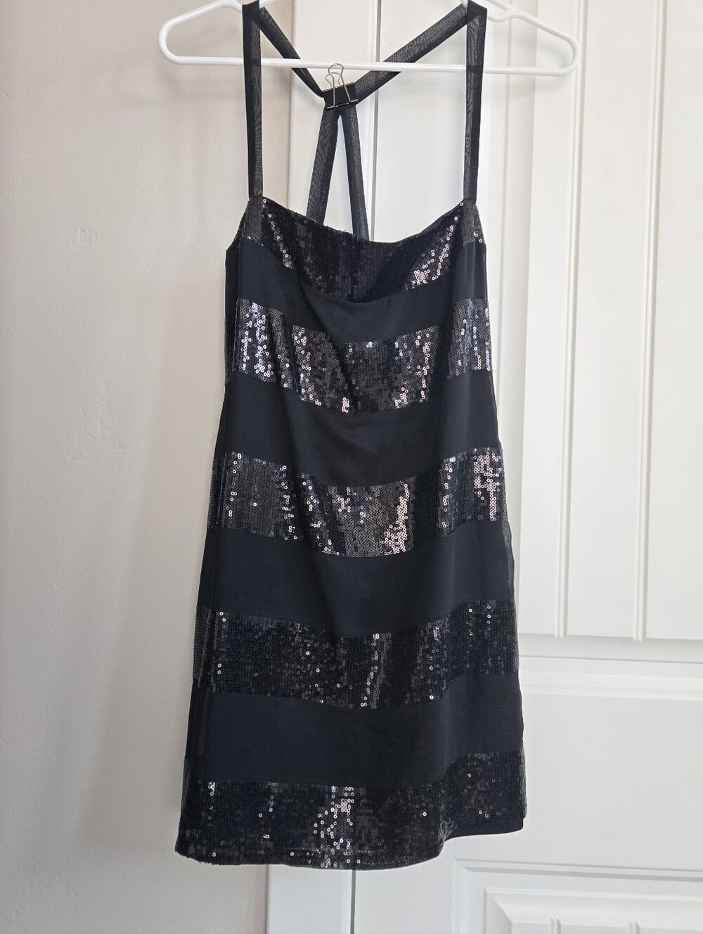 Los Angeles Apparel Black Sequin Striped Mini Dress